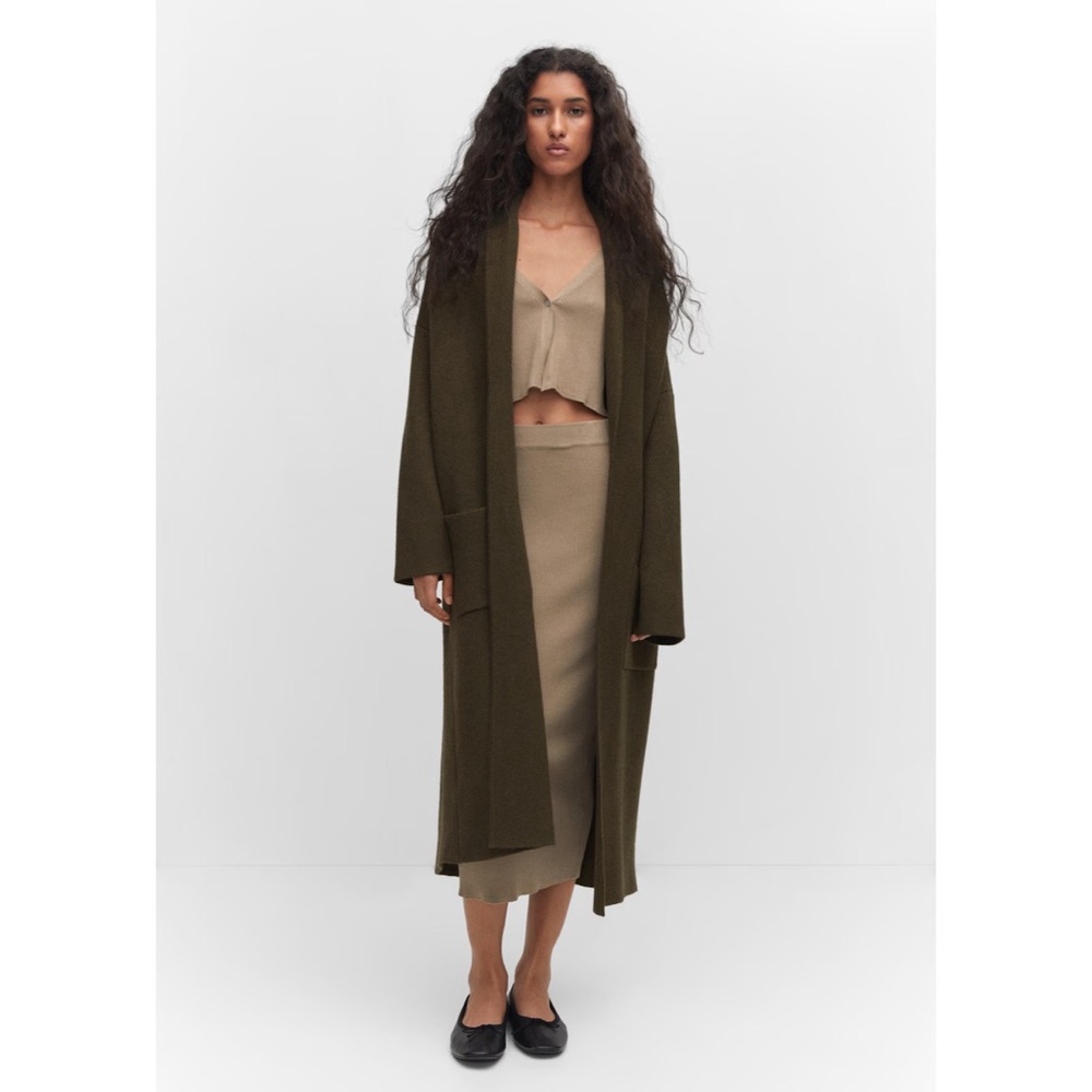 Mango Oversized Knit Coat With Pockets Green Size Medium